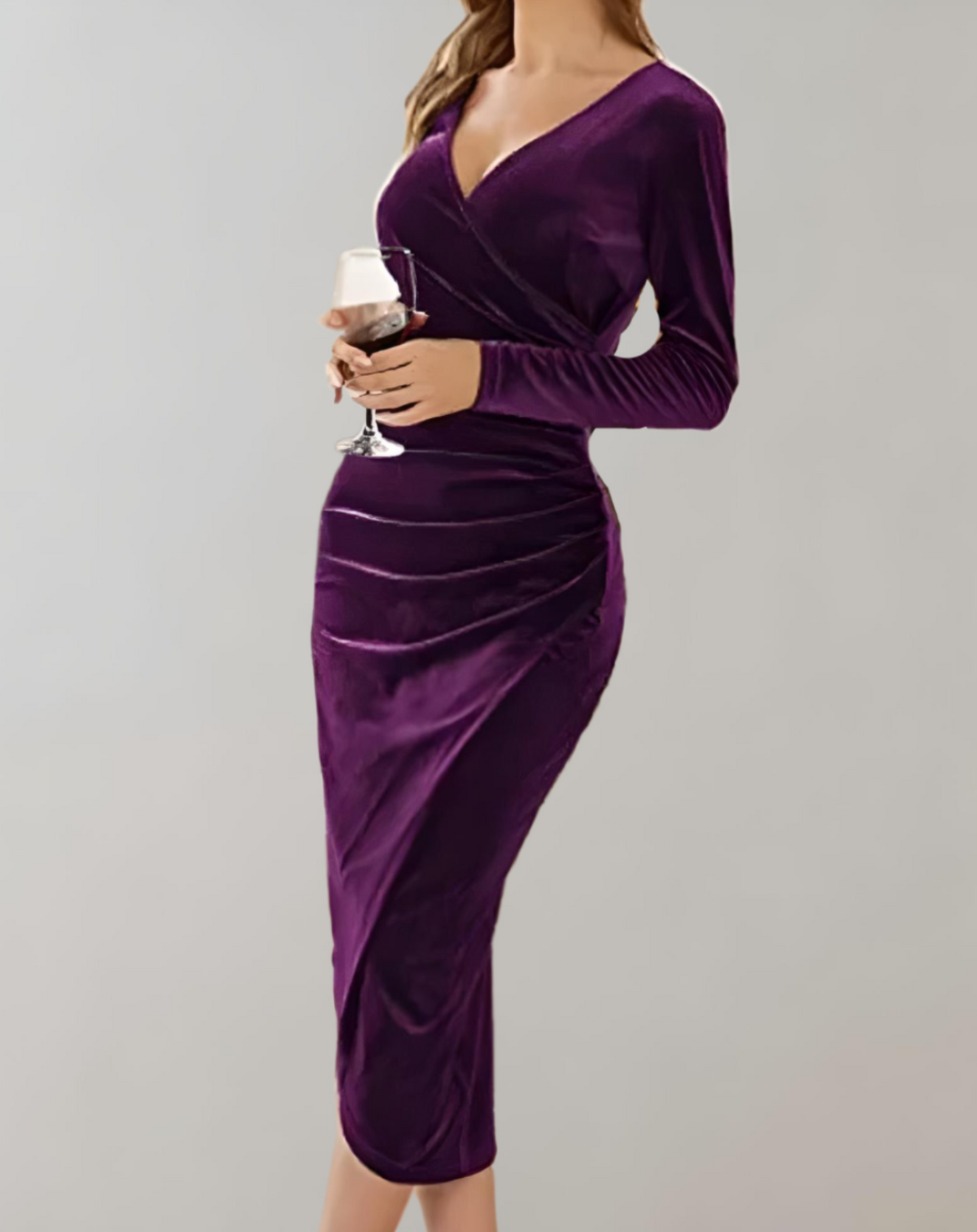 Amara Dress | Long Sleeve Velvet Fitted Midi Dress