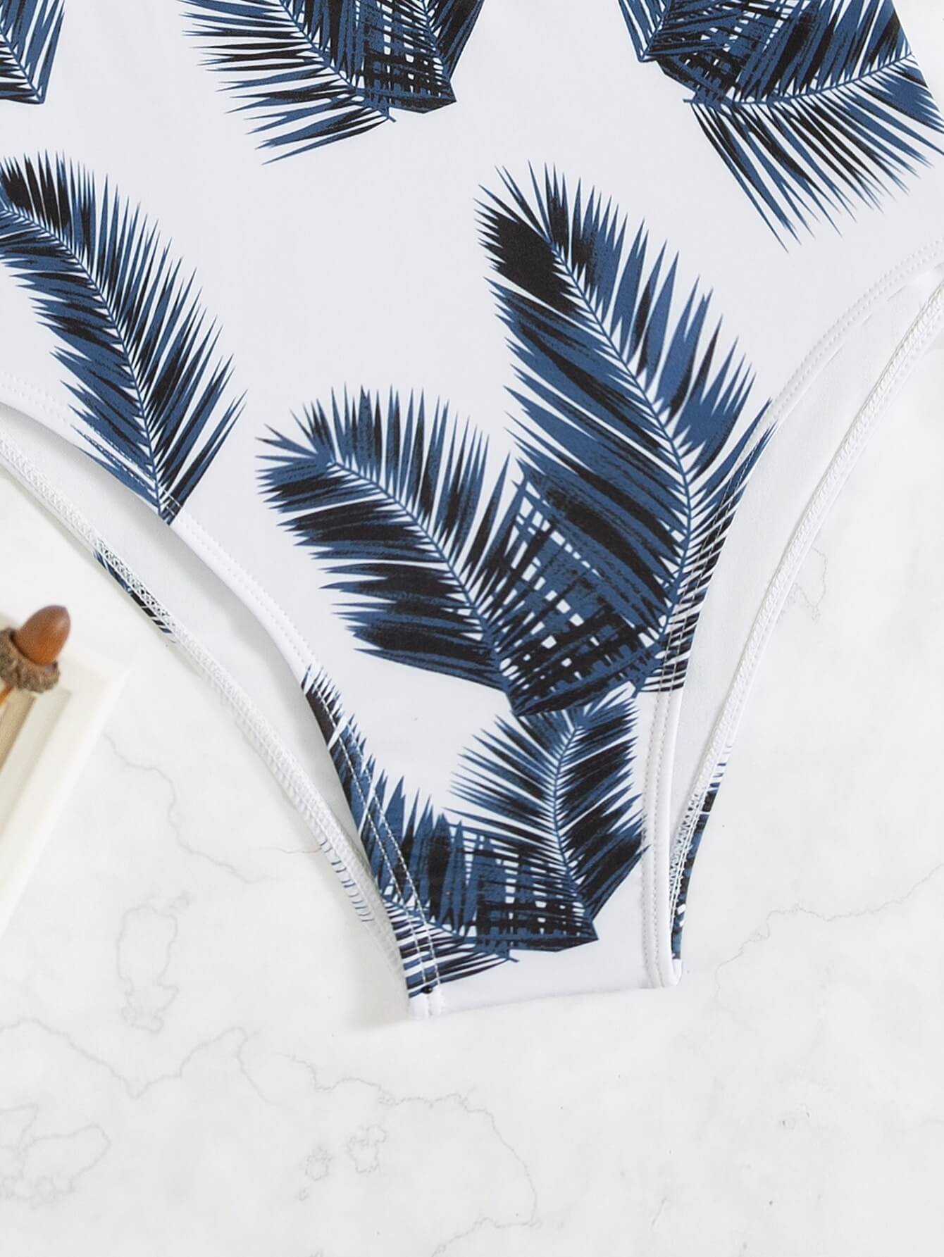 Andrea Swimsuit | High-Waist Leaf Print Swimsuit