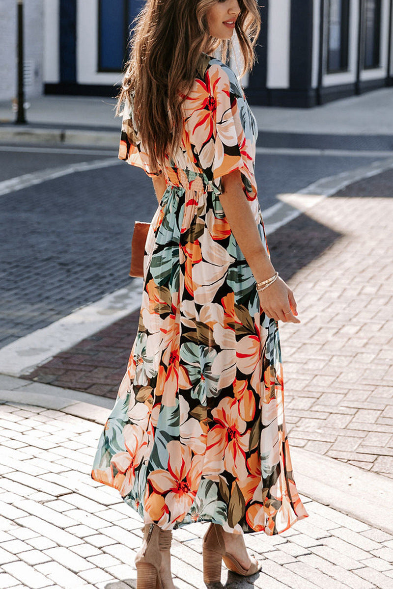 Antonia Dress | Floral V-Neck Long Dress with Slit