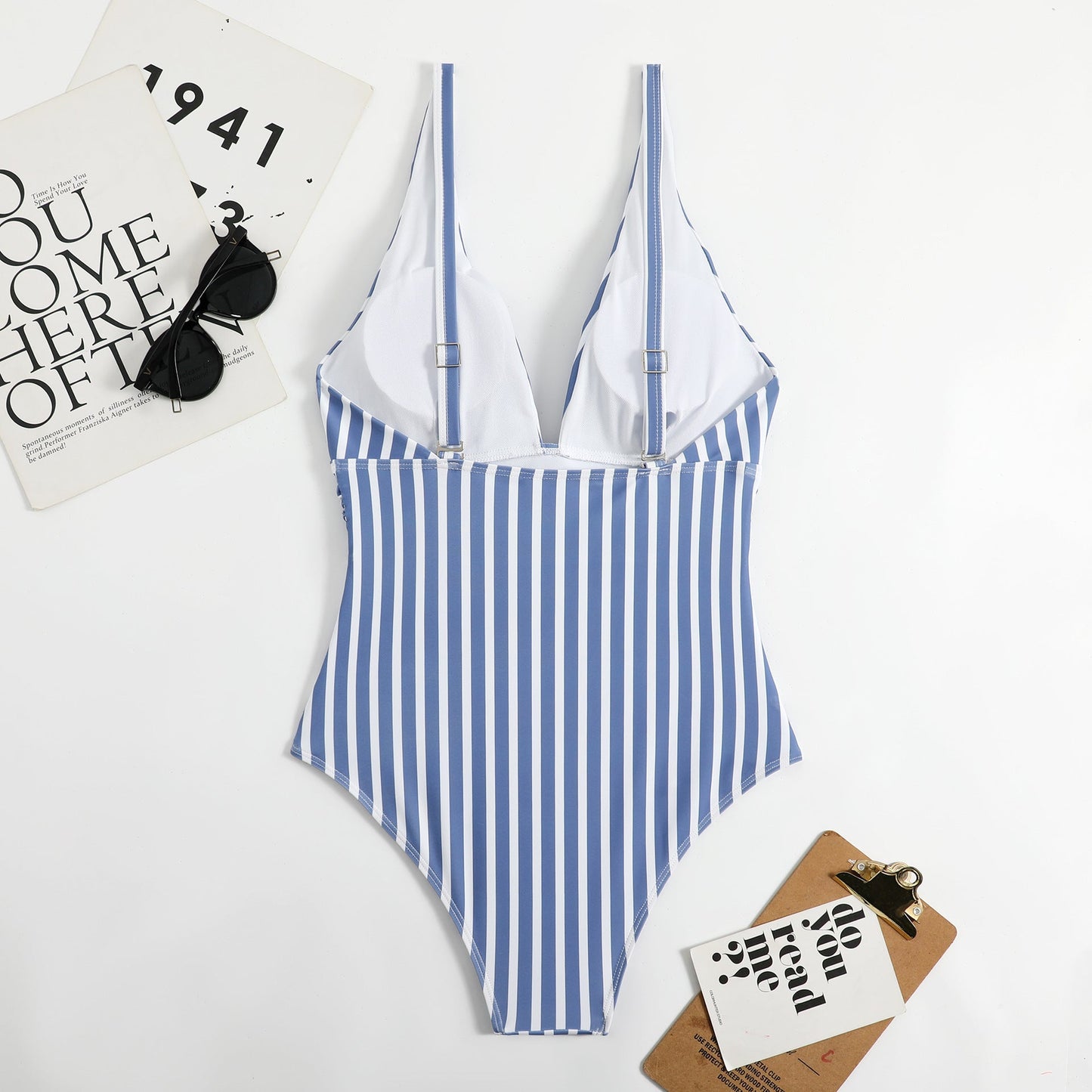 Athena Swimsuit | Retro V-Neck Striped Swimsuit