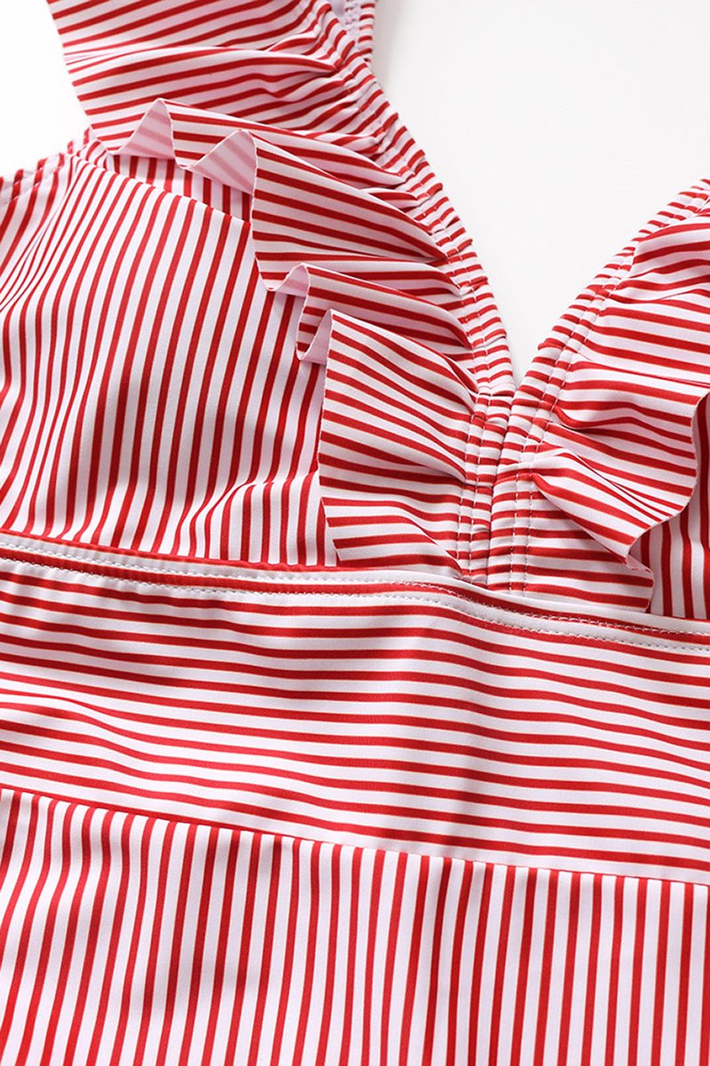 Audrey Swimsuit | Retro V-Neck Striped & Ruffled Swimsuit