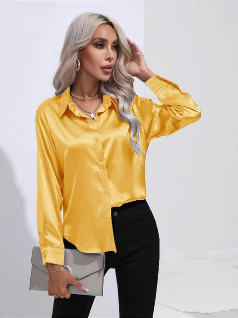 Connie Shirt | Long-Sleeve Satin Button-Up Shirt