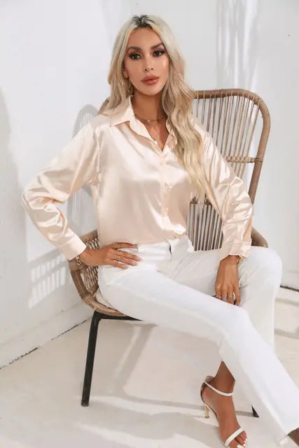 Connie Shirt | Long-Sleeve Satin Button-Up Shirt