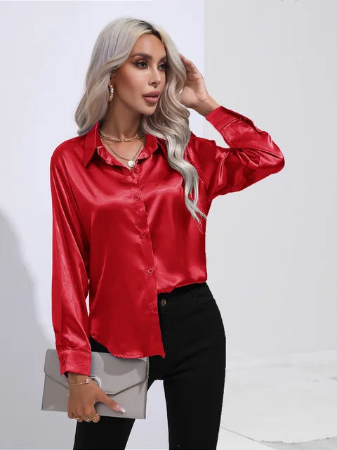 Connie Shirt | Long-Sleeve Satin Button-Up Shirt