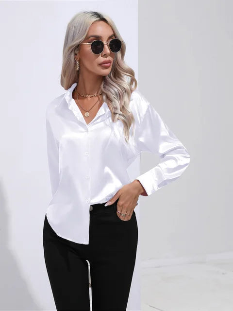Connie Shirt | Long-Sleeve Satin Button-Up Shirt