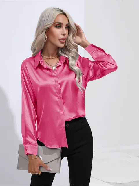 Connie Shirt | Long-Sleeve Satin Button-Up Shirt