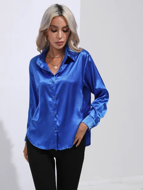 Connie Shirt | Long-Sleeve Satin Button-Up Shirt