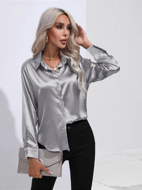 Connie Shirt | Long-Sleeve Satin Button-Up Shirt