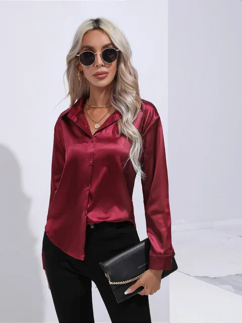 Connie Shirt | Long-Sleeve Satin Button-Up Shirt
