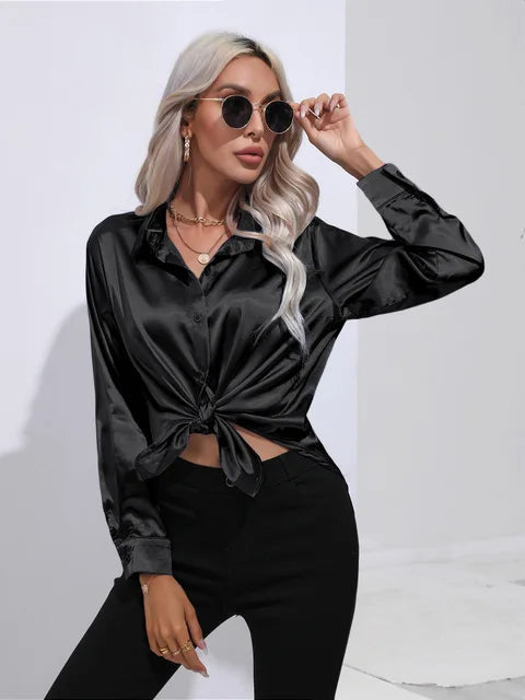 Connie Shirt | Long-Sleeve Satin Button-Up Shirt