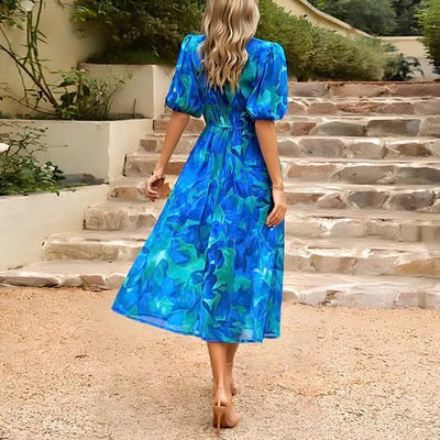 Francheska Dress | Floral V-Neck Bubble Sleeves Mini Dress