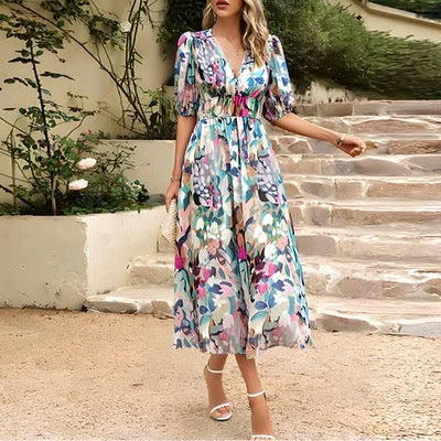 Francheska Dress | Floral V-Neck Bubble Sleeves Mini Dress