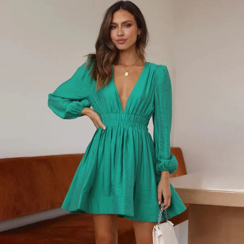 Franchette Dress | Long Sleeve V-Neck Mini Dress