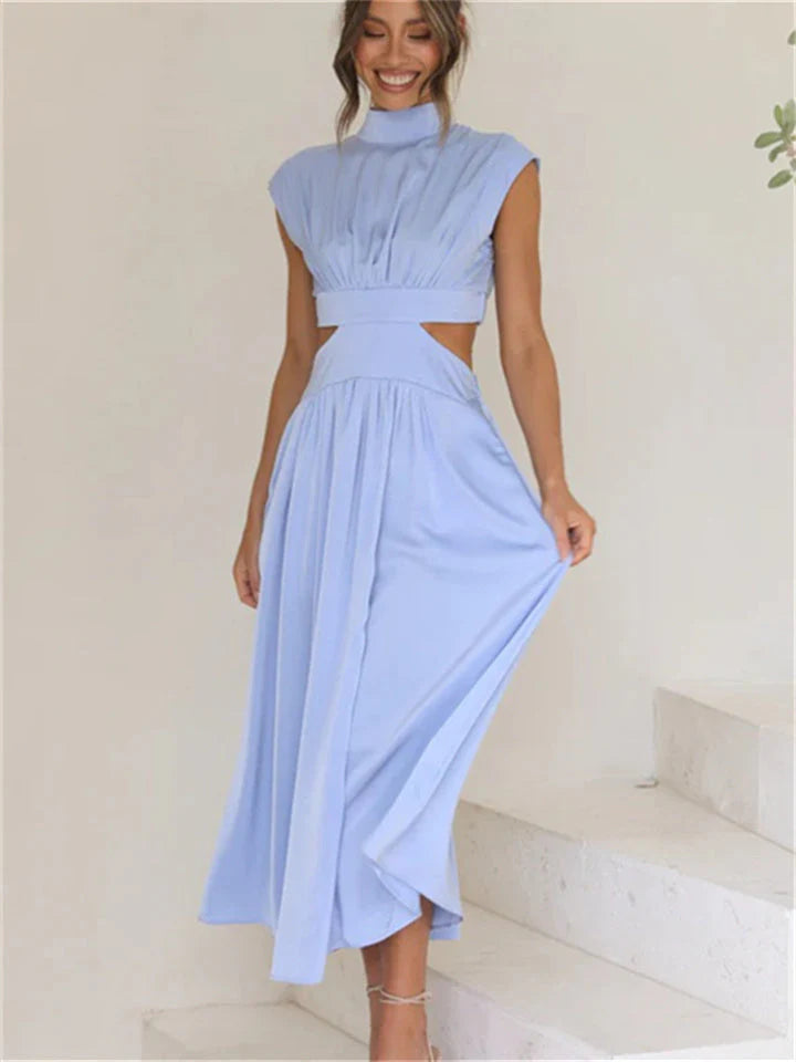 Ilianna Dress | Sleeveless Turtleneck Waist Cutout Midi Dress
