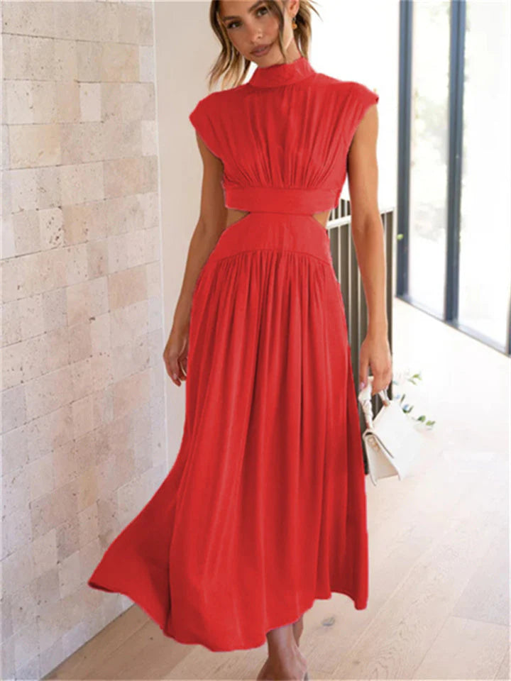 Ilianna Dress | Sleeveless Turtleneck Waist Cutout Midi Dress
