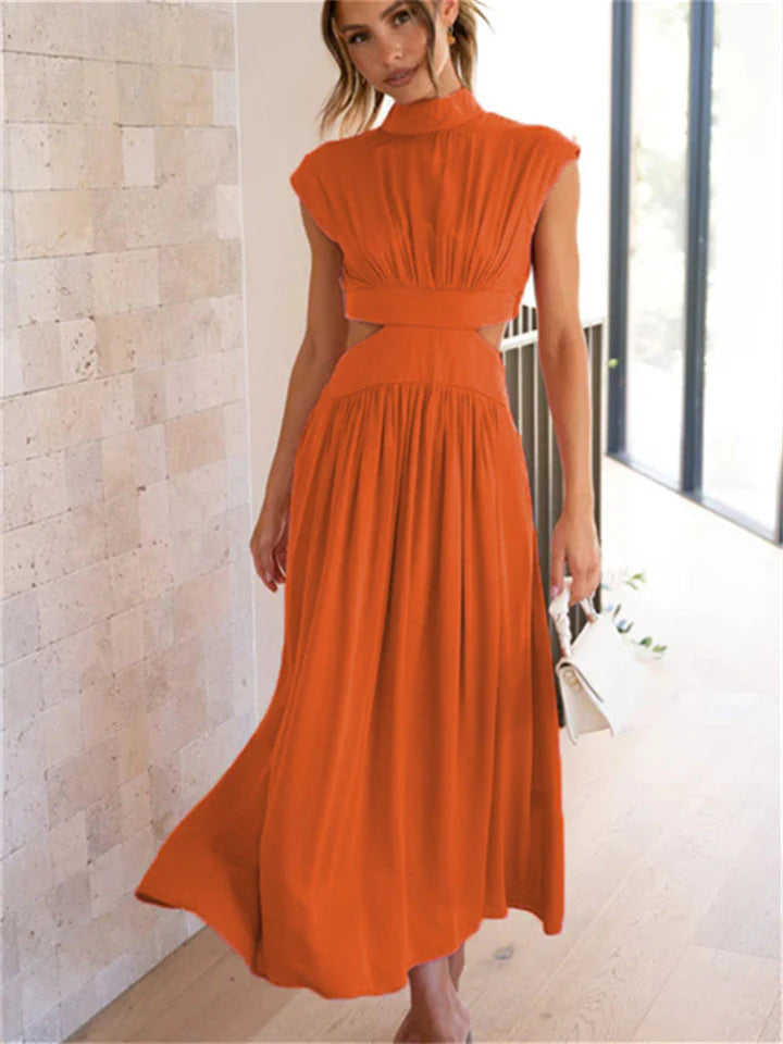 Ilianna Dress | Sleeveless Turtleneck Waist Cutout Midi Dress