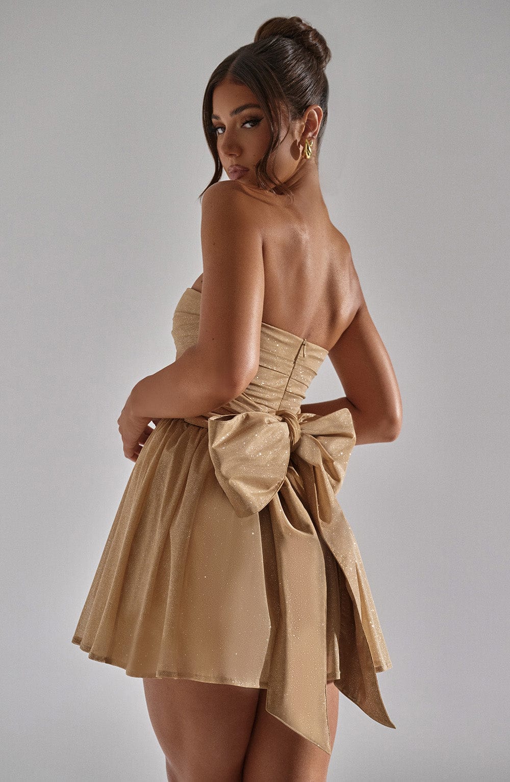 Janessa Dress | Strapless Lace Mini Dress with Back Bow
