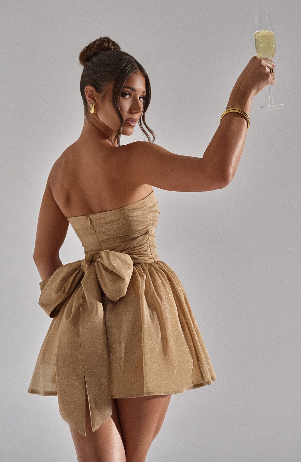 Janessa Dress | Strapless Lace Mini Dress with Back Bow