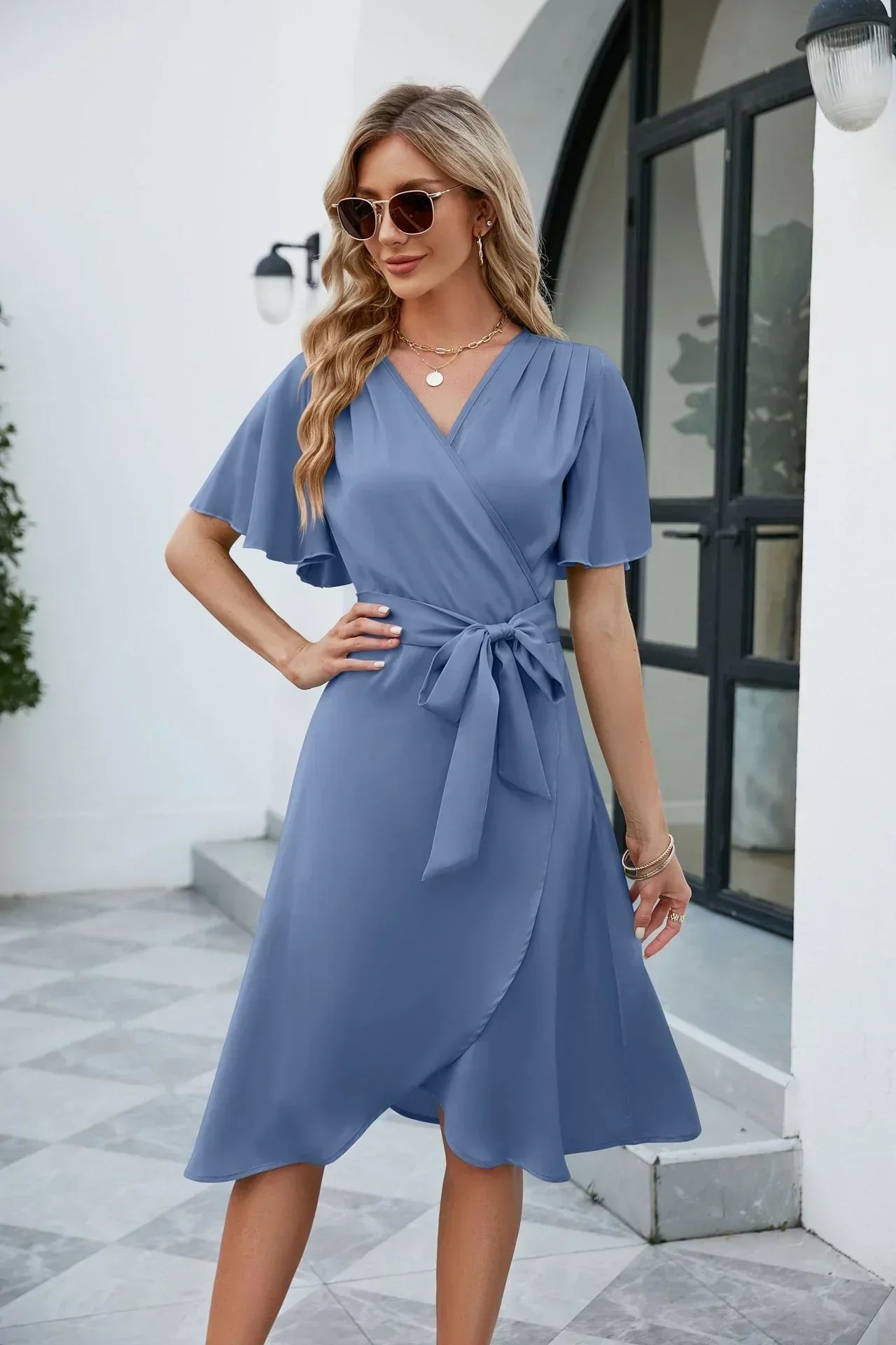 Janiya Dress | Elegant Midi Wrap Dress for Women