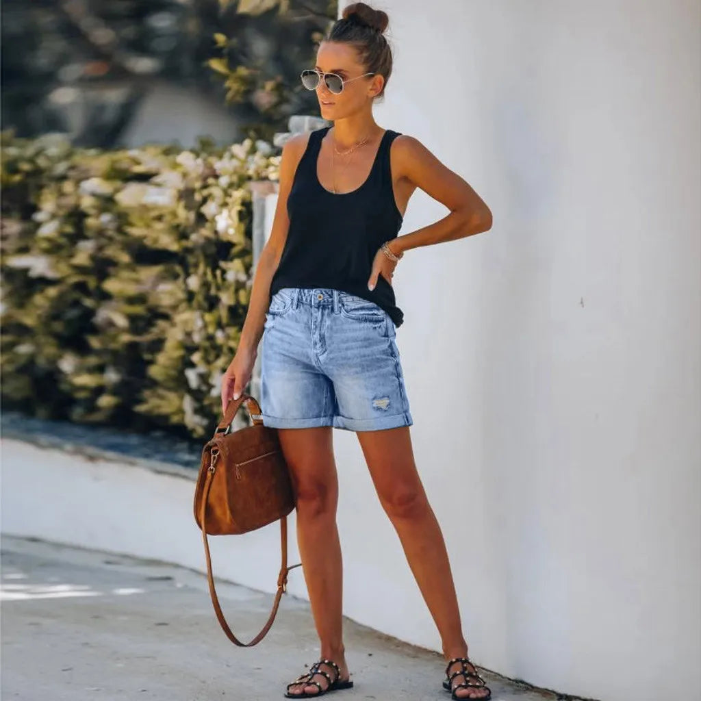 Justine Shorts | High-Waisted Denim Shorts for Women