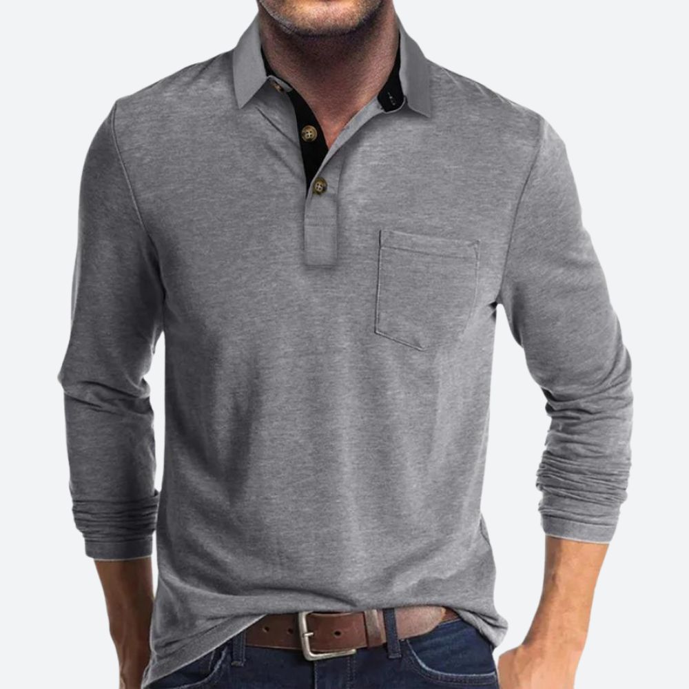 Mikolaj Shirt | Men's Long-Sleeve Polo-Style Shirt with Contrast Collar