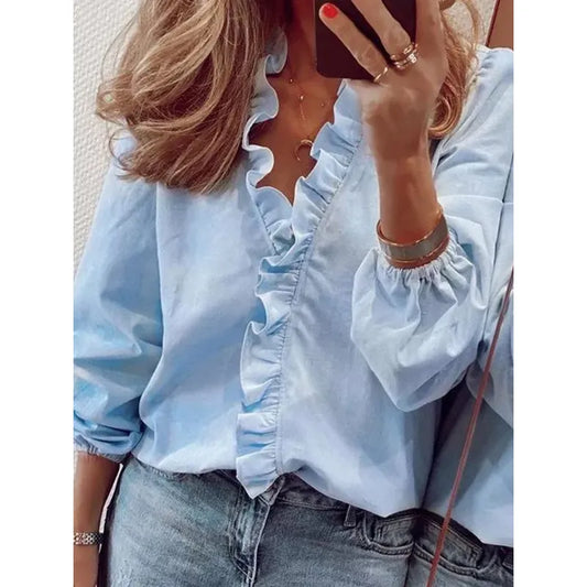 Abigail Blouse | Long-Sleeve V-Neck Ruffle Blouse