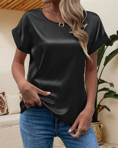 Adriana Blouse | Short-Sleeve Satin Blouse