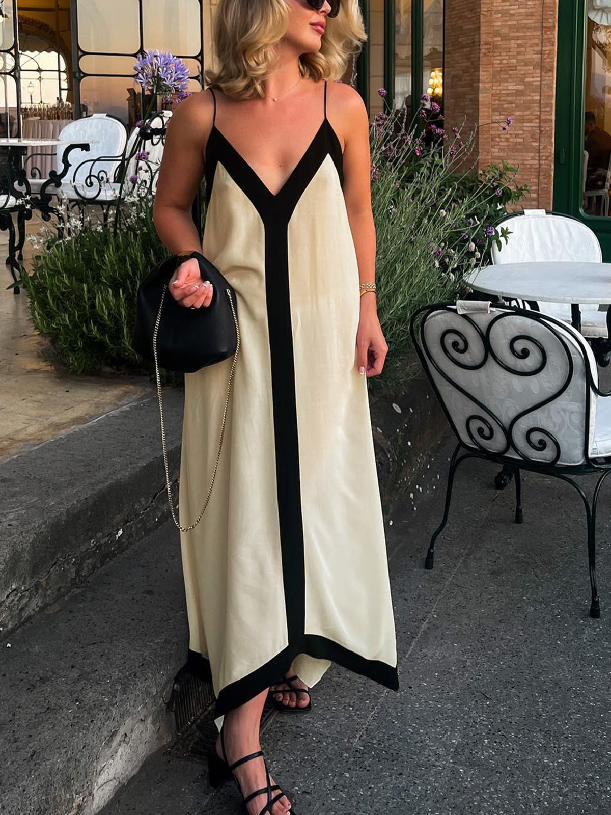 Amiyah Dress | Thin-Strap V-Neck Straight Dress