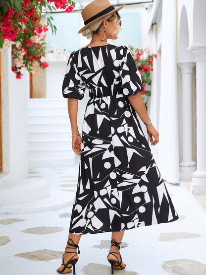 April Dress | Women's V-Neck Geometric Print Midi Dress