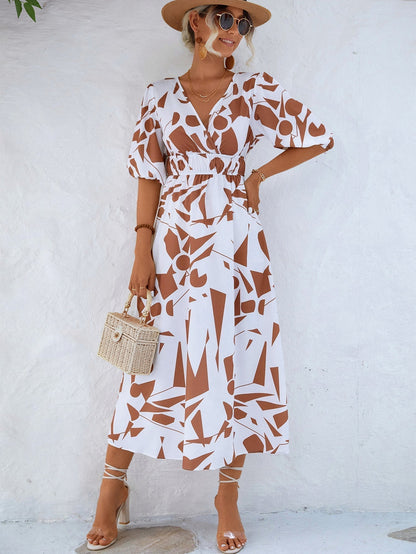 April Dress | Women's V-Neck Geometric Print Midi Dress