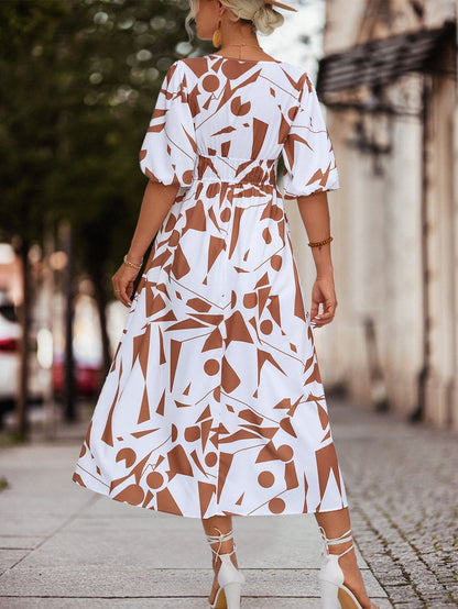 April Dress | Women's V-Neck Geometric Print Midi Dress