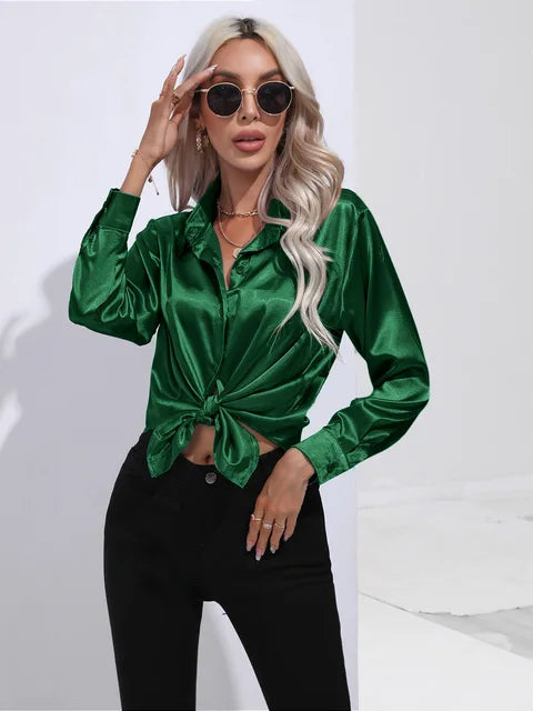 Connie Shirt | Long-Sleeve Satin Button-Up Shirt