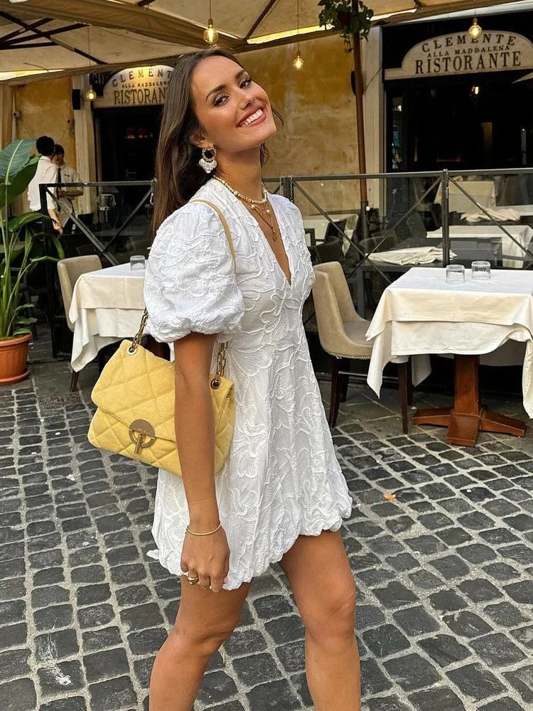Eden Dress | Women's Embroidered V-Neck Mini Dress