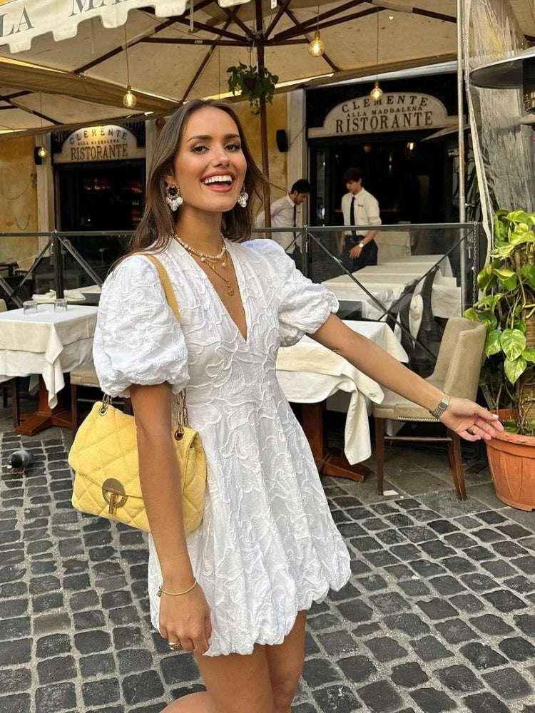 Eden Dress | Women's Embroidered V-Neck Mini Dress