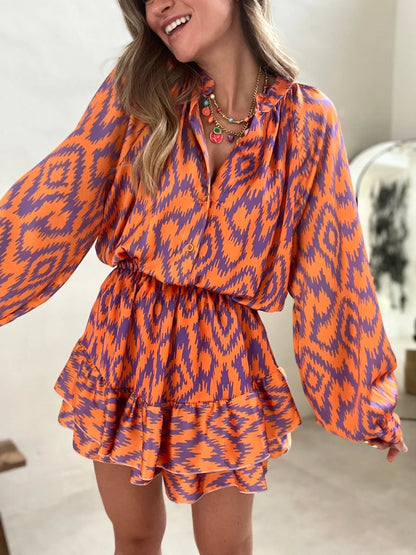 Eira Dress | Long Sleeve Ruffled Hem Mini Dress