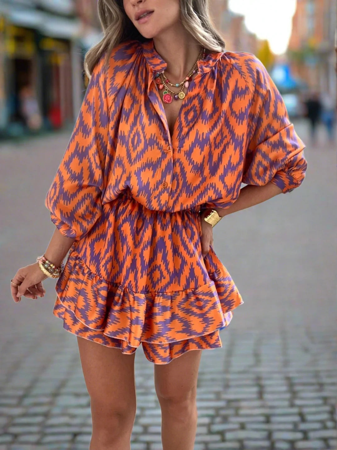 Eira Dress | Long Sleeve Ruffled Hem Mini Dress