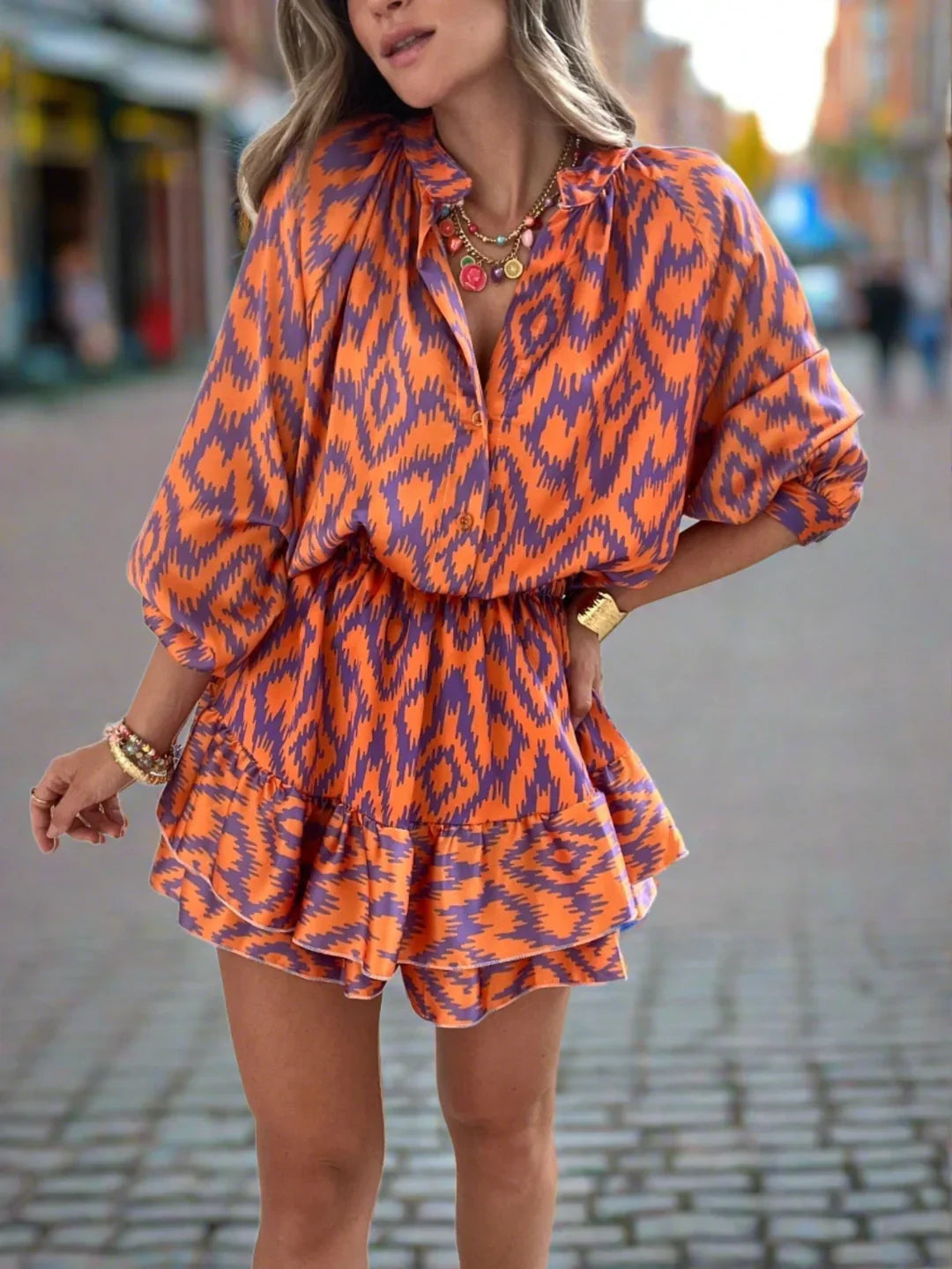 Eira Dress | Long Sleeve Ruffled Hem Mini Dress