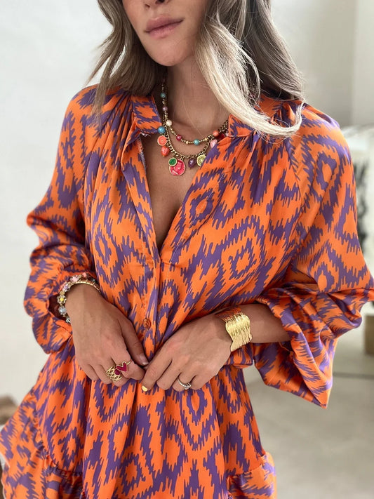 Eira Dress | Long Sleeve Ruffled Hem Mini Dress