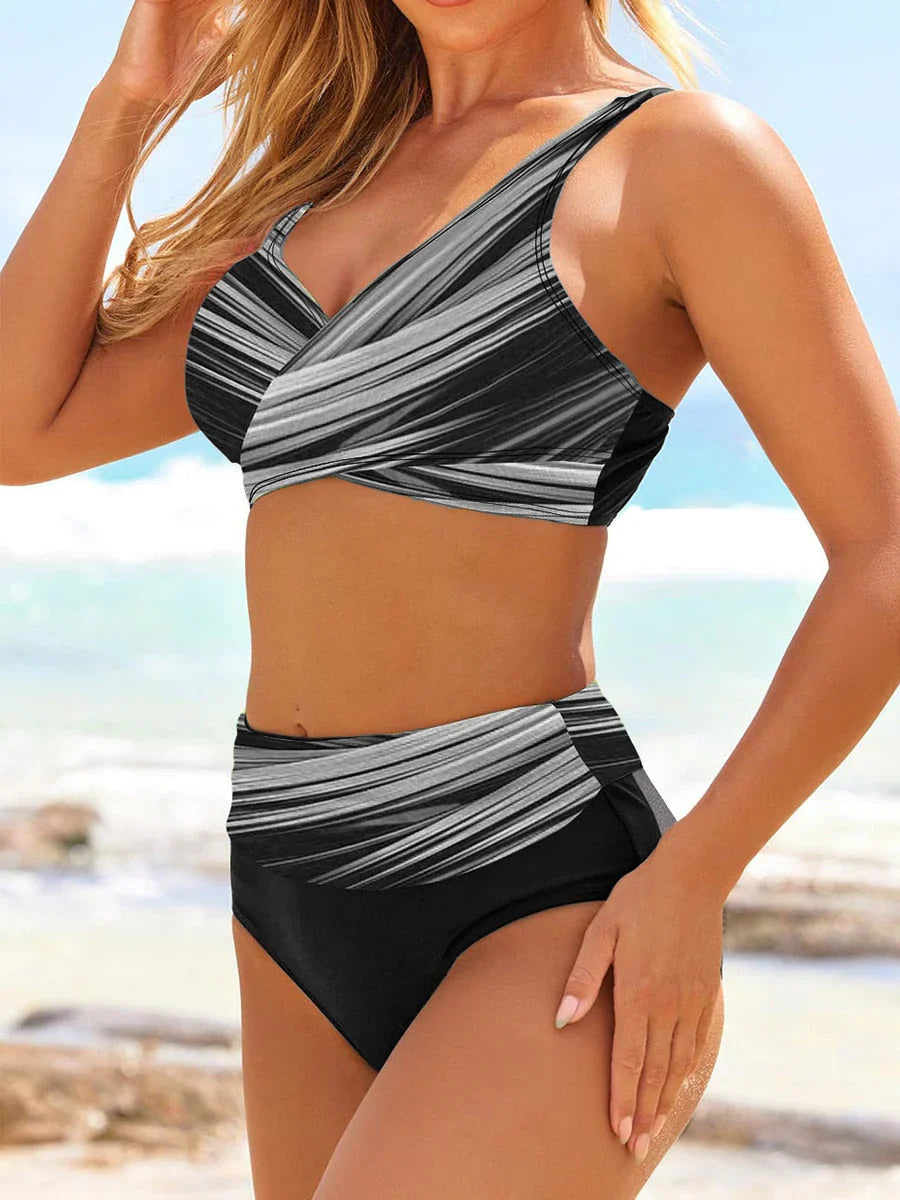 Elizabeth Bikini | High Waist V-Neck Cross Wrap Bikini Set
