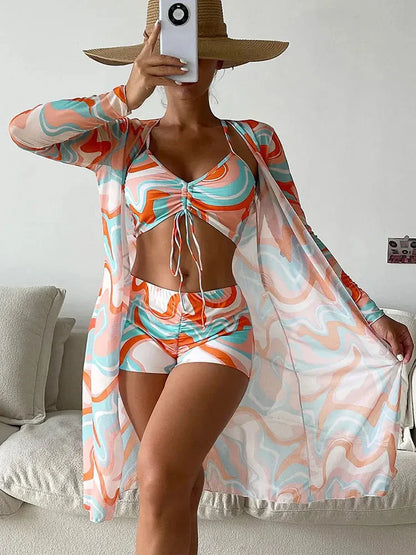 Faith Swimwear | Women's 3-Piece Bikini, Shorts & Cover-Up Set