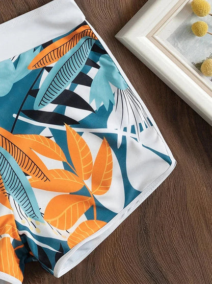 Faiza Bikini | Tropical Print Halter Top with Swim Shorts