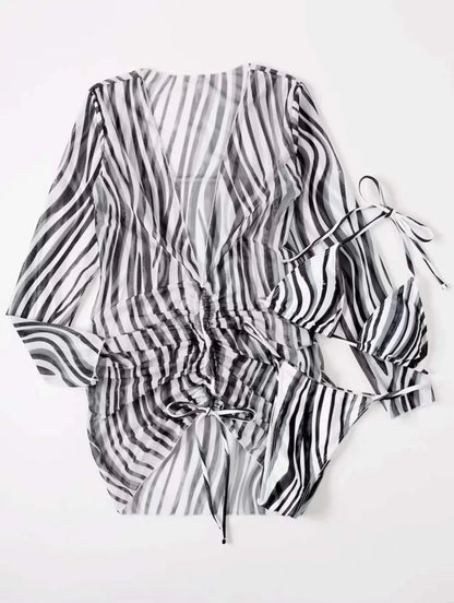 Farah Bikini | Women's 3-Piece Striped Bikini Set