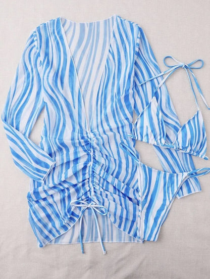 Farah Bikini | Women's 3-Piece Striped Bikini Set