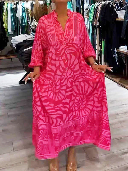 Filomena Dress | Women's Printed Loose-Fit V-Neck Maxi Dress