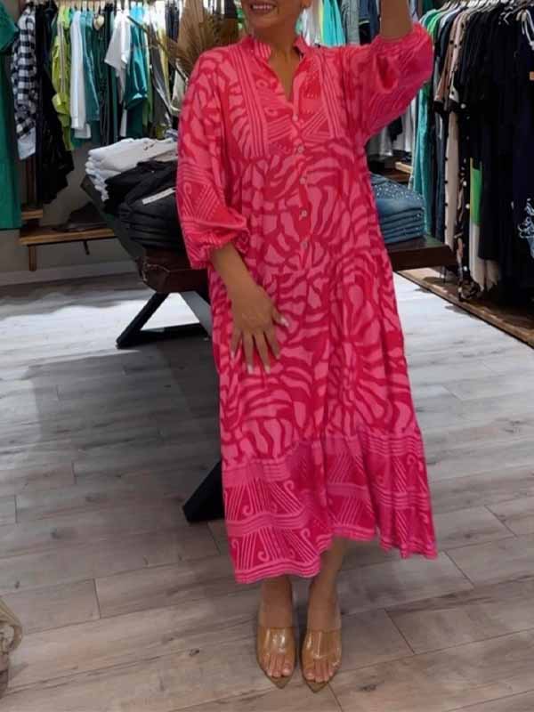 Filomena Dress | Women's Printed Loose-Fit V-Neck Maxi Dress