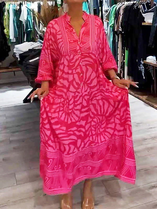 Filomena Dress | Women's Printed Loose-Fit V-Neck Maxi Dress