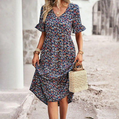 Flora Dress | Floral Print Shaped Waist Midi Dress