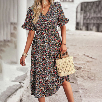Flora Dress | Floral Print Shaped Waist Midi Dress