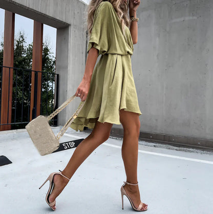 Francesca Dress | Women's Flowing Sleeves V-Neck Mini Dress