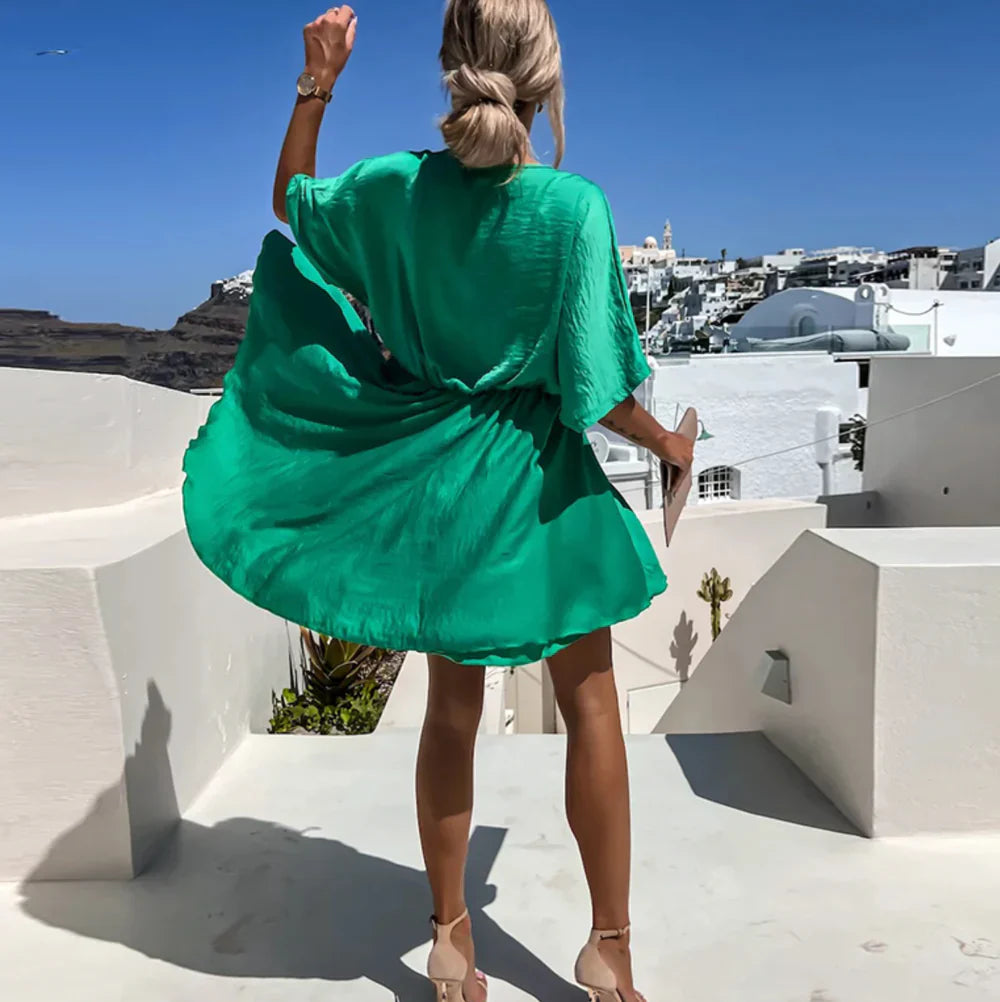 Francesca Dress | Women's Flowing Sleeves V-Neck Mini Dress